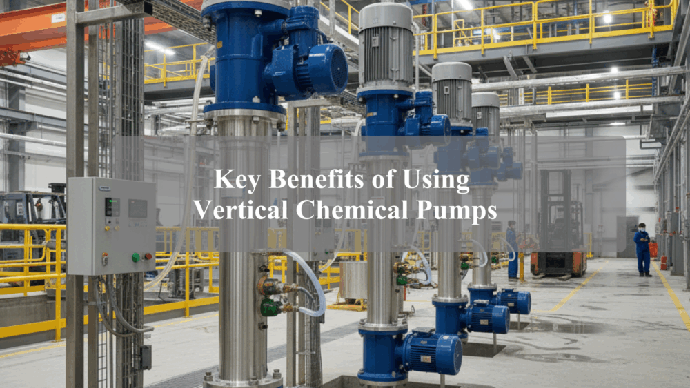 Vertical chemical pump beside a chemical tank